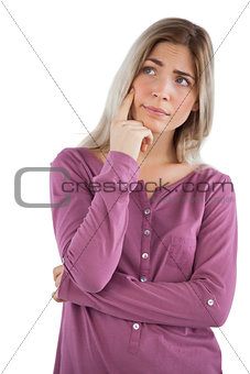 Thoughtful woman with hand on chin