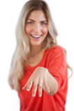 Young woman showing her engagement ring