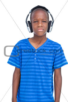Little boy listening to music
