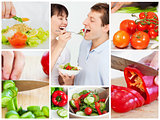 Collage of couple eating vegetables