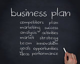 Hand writing words about business plan