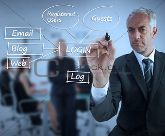 Sophisticated businessman writing login terms