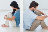Sitting couple are separated by white wall