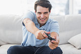 Portrait of a man playing video games