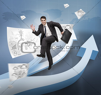 Businessman jumping over arrows