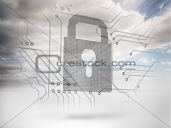 Grey padlock with sky on the background