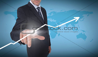 Businessman selecting an arrow pointing up
