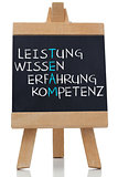 Team spelled out in german written on blackboard
