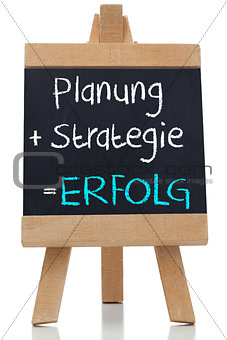 Planning strategy written on blackboard in german