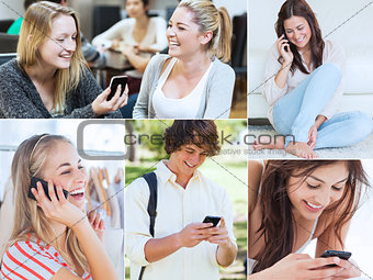 Collage of people using their mobile phone