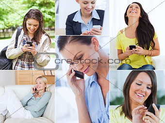 Collage of women using their cell phone