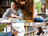 Collage of students reading books