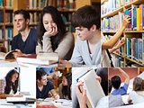 Collage of students in library
