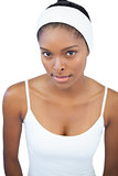 Woman wearing white headband