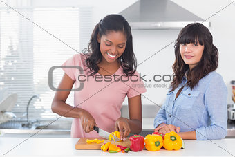 Happy friends preparing vegetables