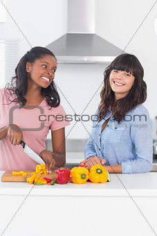 Pretty friends preparing vegetables