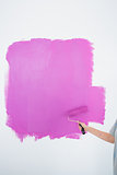 Woman painting her wall pink