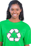 Pretty woman wearing green recycling tshirt
