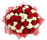 Floristic arrangement of white and red roses. Floral composition