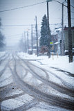 Snow-covered road, the marks of wheels 
