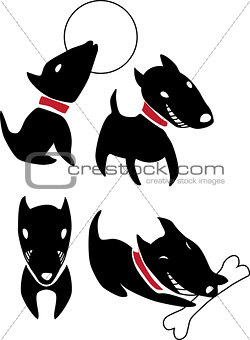 Set of funny cartoon  black dogs