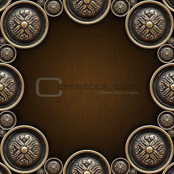 Brass Ornaments on Brown Canvas