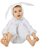 Funny kid in the rabbit costume