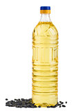 Bottle of sunflower oil and seeds