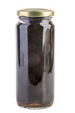 Glass jar with black olives