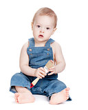 Small baby worker with paint brush