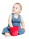 Small baby worker with toy bucket