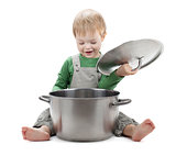 Baby looking inside saucepan
