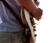 Detail of guitarist playing his guitar
