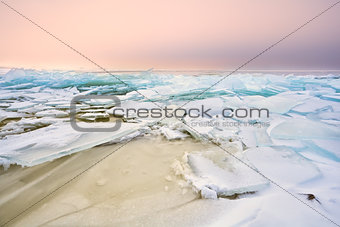 shelf ice on Ijsselmeer in winter
