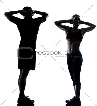 one couple man woman exercising workout fitness