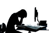 one young teenager boy  girl silhouette studying with computer c