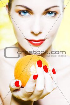 Woman Portrait offer an orange smiling