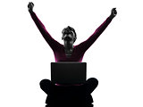 woman happy winning computing laptop computer silhouette
