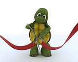 tortoise cutting a red ribbon