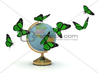 Globe on a gold base and a lot butterflies