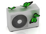 3 green butterfly sits on a street conditioner