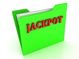 JACKPOT bright red letters on a green folder with papers 