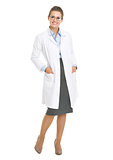Full length portrait of woman ophthalmologist doctor wearing gla