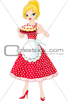 Young Woman Serving Cake