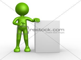 3d people - man, person pointing a blank board 