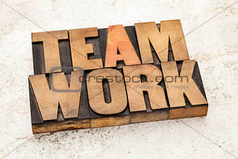 teamwork word in wood type