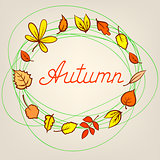 Autumn abstract background with circle from colorful leafs 