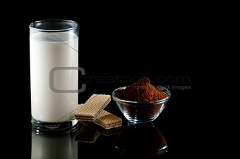 Milk, wafer and cocoa