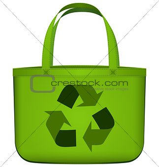 Green reusable bag with recycling symbol vector