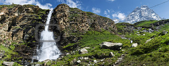 Waterfall and Mount Cervino, Valtournenche